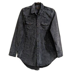 Lucky Brand Velour Western Tunic XS Snap Front Long Shacket Dusty Blue